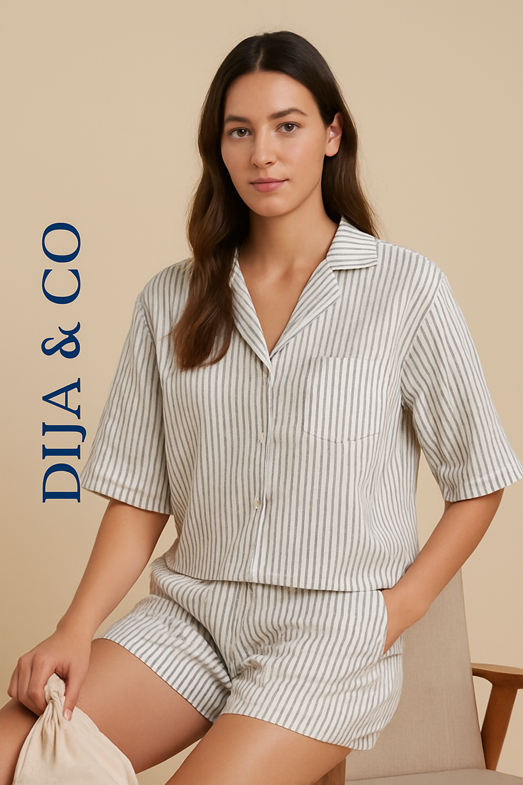 Pyjama Set – shorts - beige