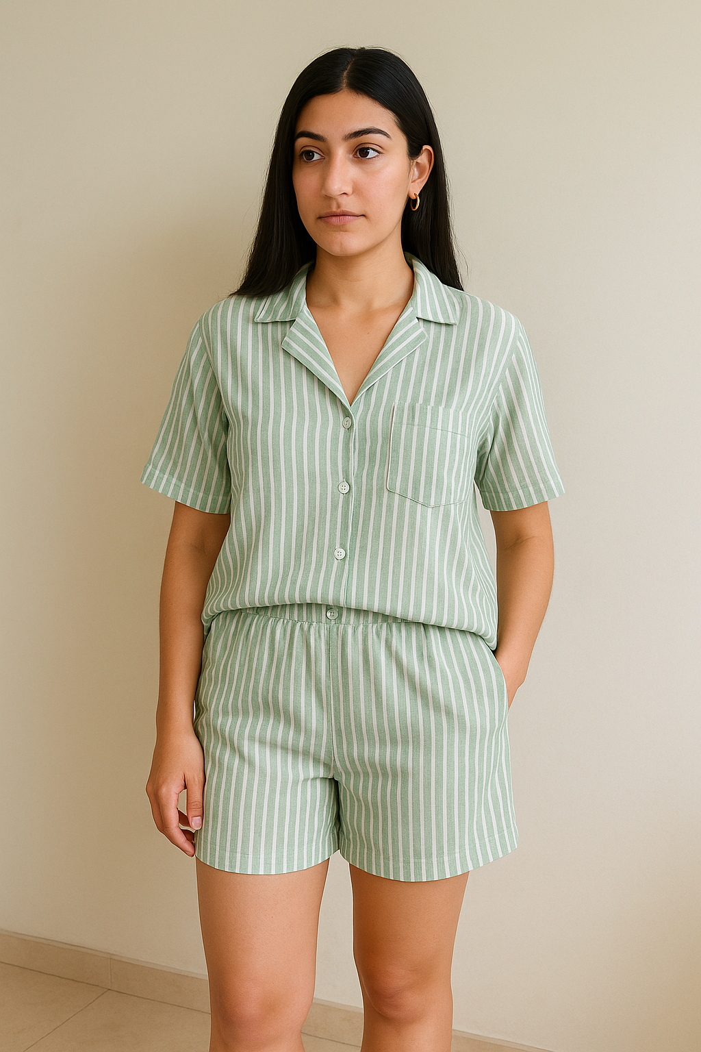 Pyjama Set – shorts - sage green